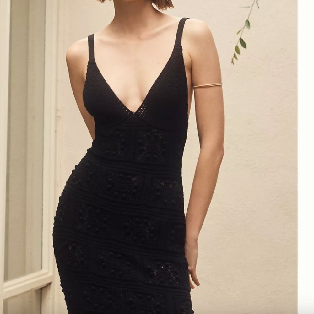 ⭐️ Crochet V-Neck Boho Beach Coverup Hipster Hippie Art Deco Chic Hip Midi Dress